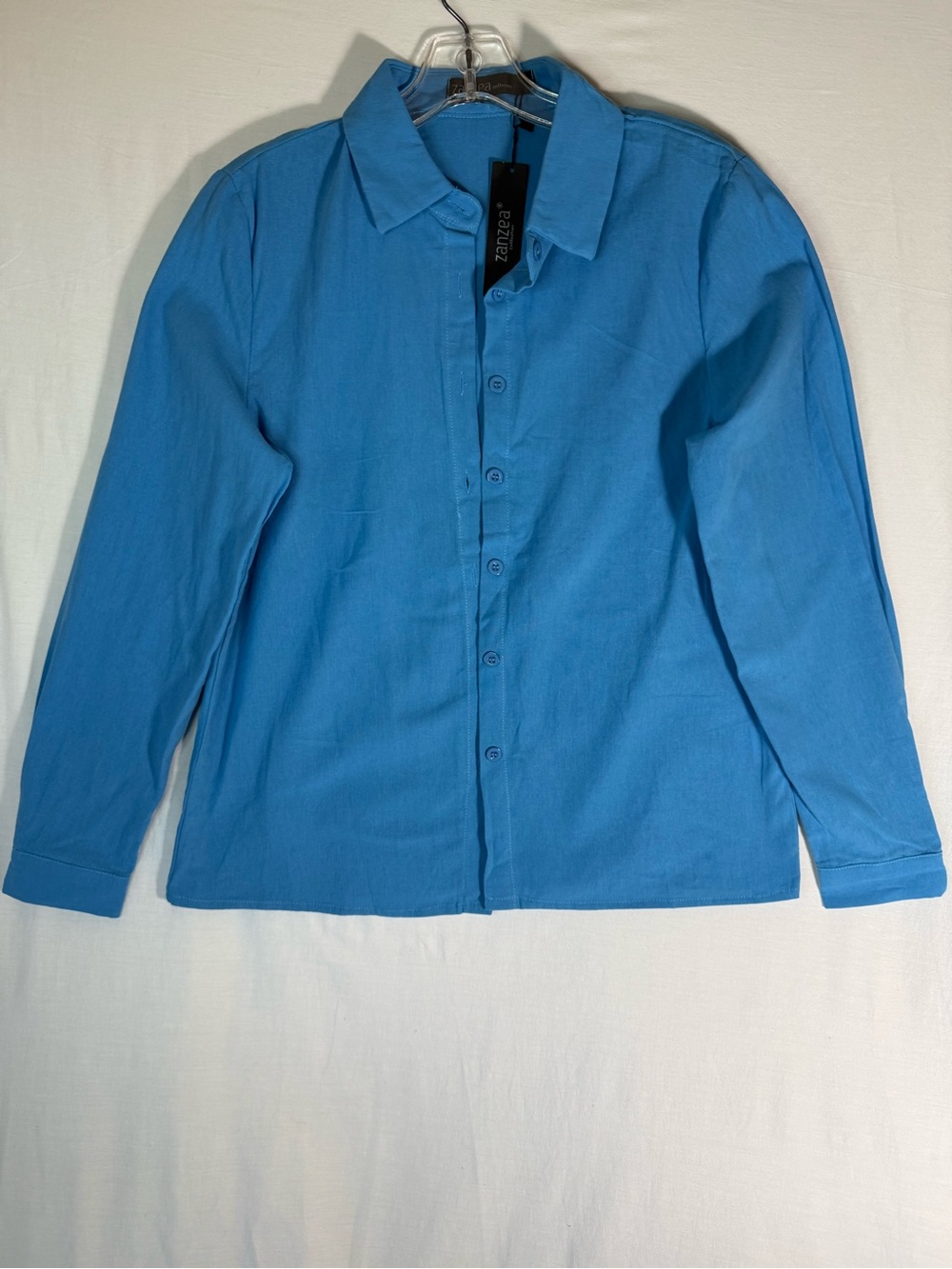 Zanzea Turquoise-Blue Casual Button-Down Shirt